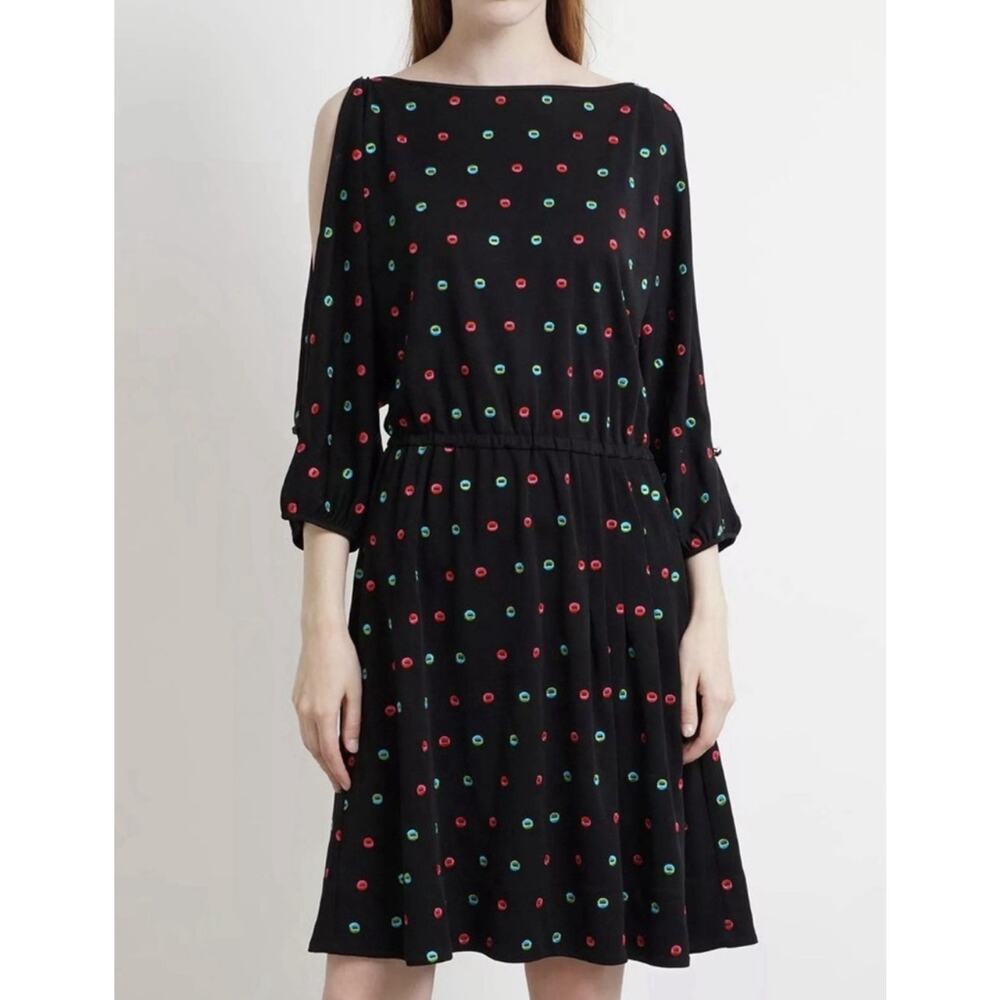 Marc Jacobs Dress Black Multi Color Pleated Long Sleeve New With Tags Size L